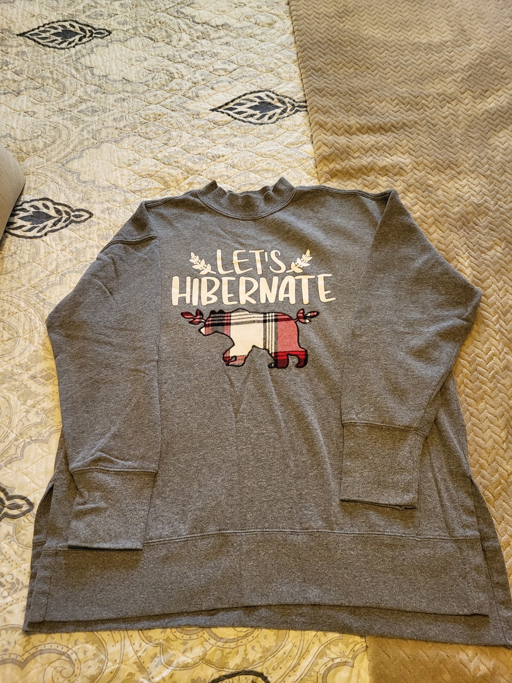 Maurices Gray 'Let's Hibernate' Plaid Bear Sweatshirt